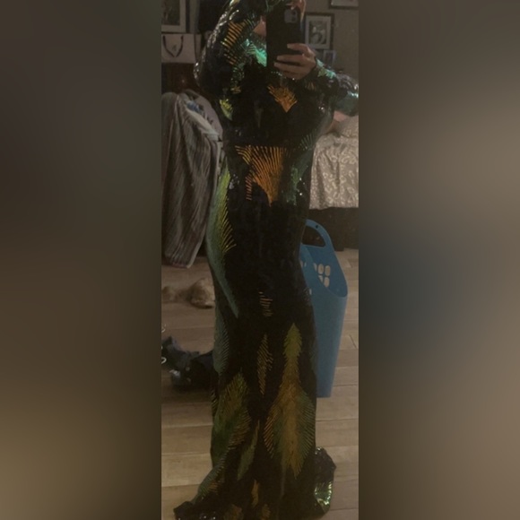 Women Long Sleeve Backless Sequin Gown Female Maxi Elegant Dress - Picture 4 of 5